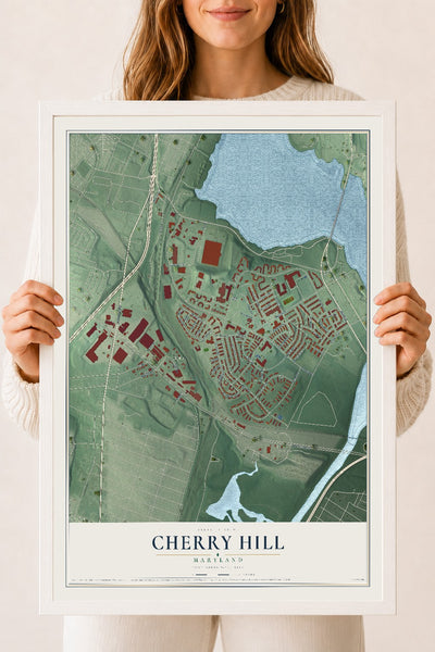 Map of Cherry Hill, Maryland, 18 x 24 inch print in a white wood frame