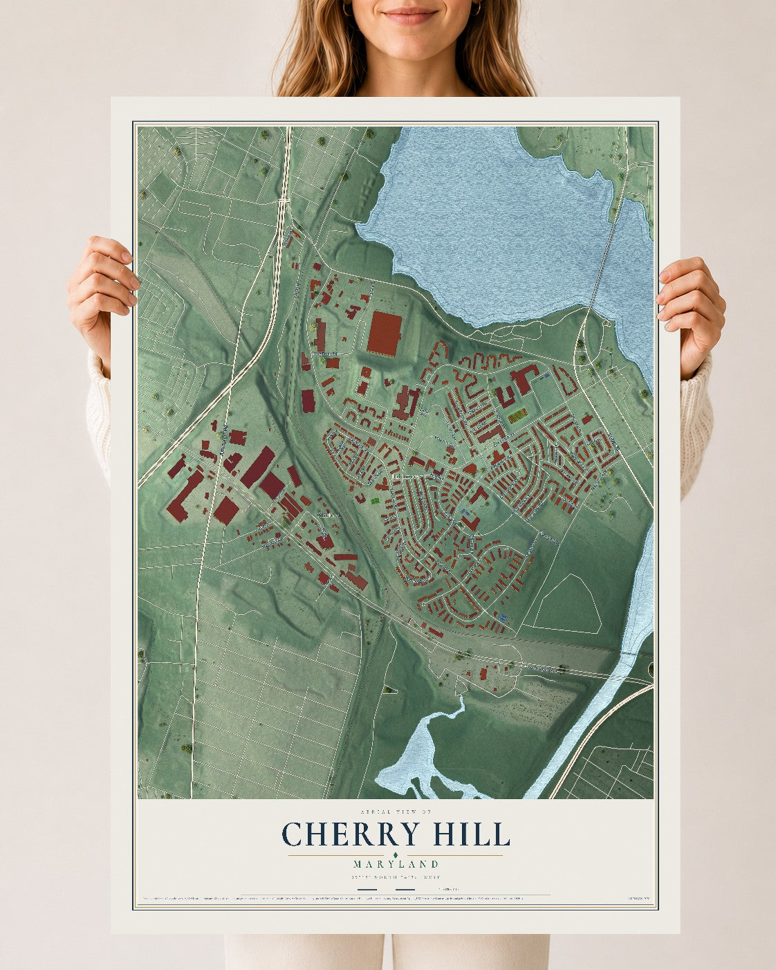Map of Cherry Hill, Maryland, 24 x 36 inch unframed archival matte print