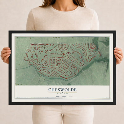 Map of Cheswolde, Maryland, 12 x 18 inch print in a black wood frame