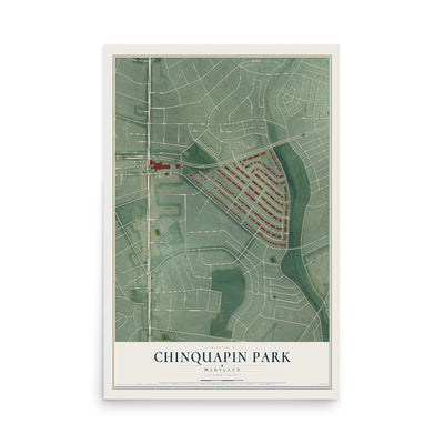 Map of Chinquapin Park, Maryland, 12 x 18 inch unframed archival matte print