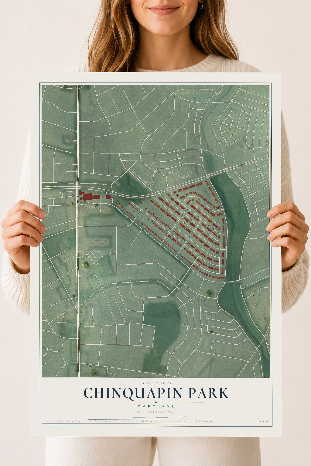 Map of Chinquapin Park, Maryland, 18 x 24 inch unframed archival matte print