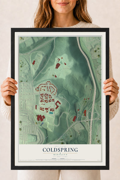 Map of Coldspring, Maryland, 18 x 24 inch print in a black wood frame