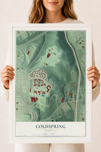 Map of Coldspring, Maryland, 18 x 24 inch print in a white wood frame