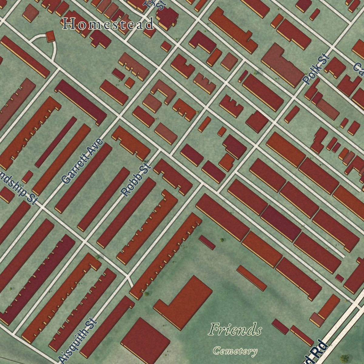 Second close-up of the map of Coldstream Homestead Montebello, Maryland print showing more streets and buildings