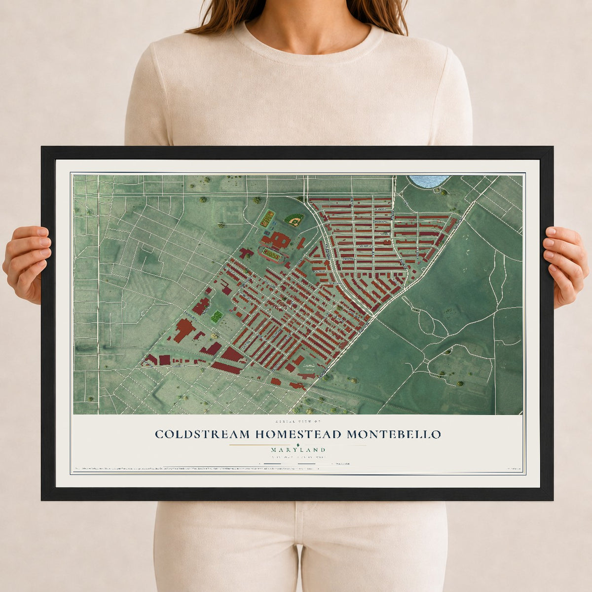 Map of Coldstream Homestead Montebello, Maryland, 12 x 18 inch print in a black wood frame