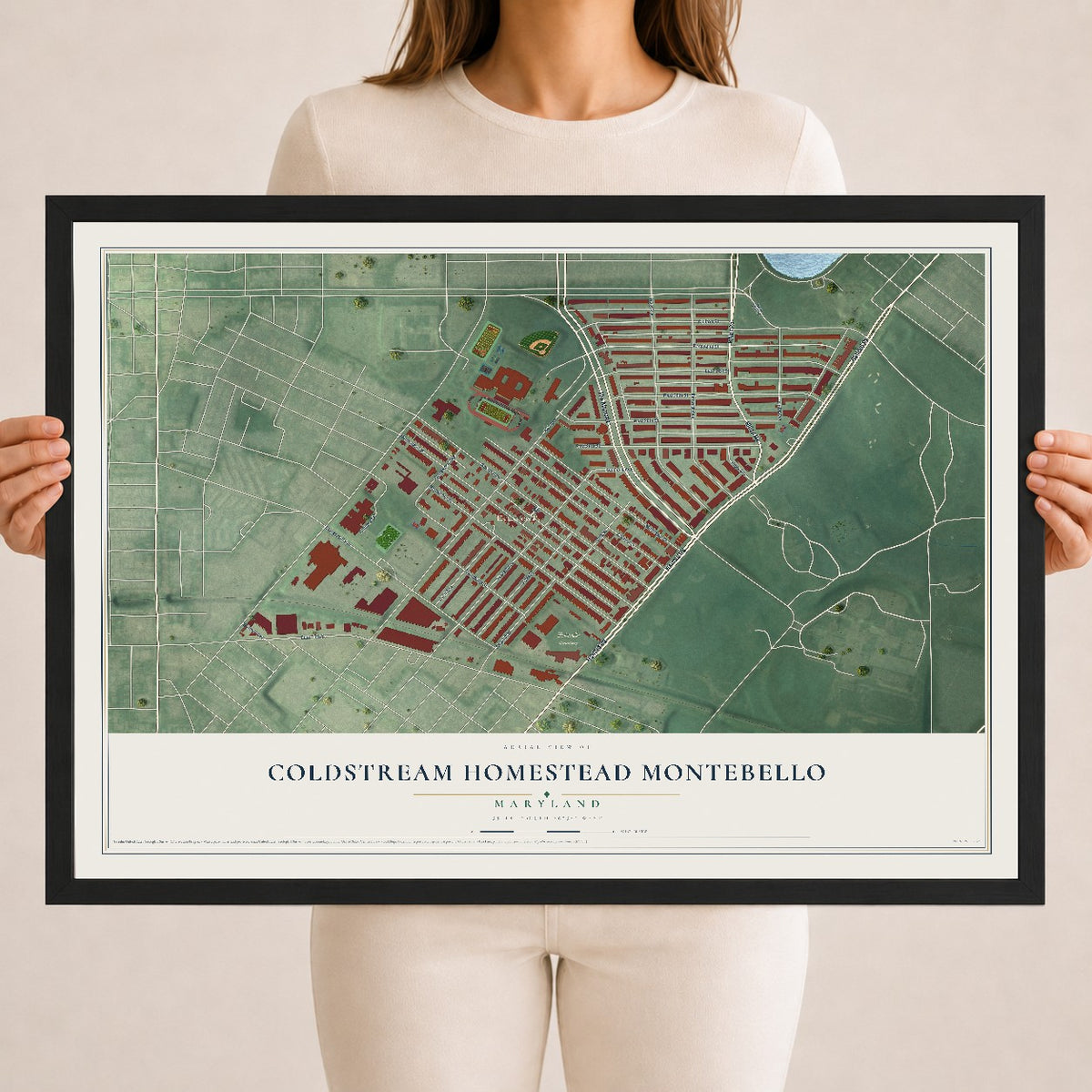 Map of Coldstream Homestead Montebello, Maryland, 18 x 24 inch print in a black wood frame