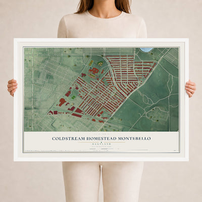 Map of Coldstream Homestead Montebello, Maryland, 24 x 36 inch print in a white wood frame