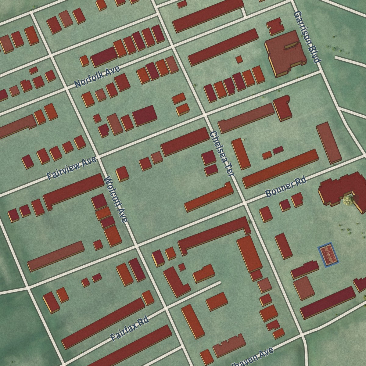 Close-up of the map of Concerned Citizens of Forest Park, Maryland print showing street and building detail