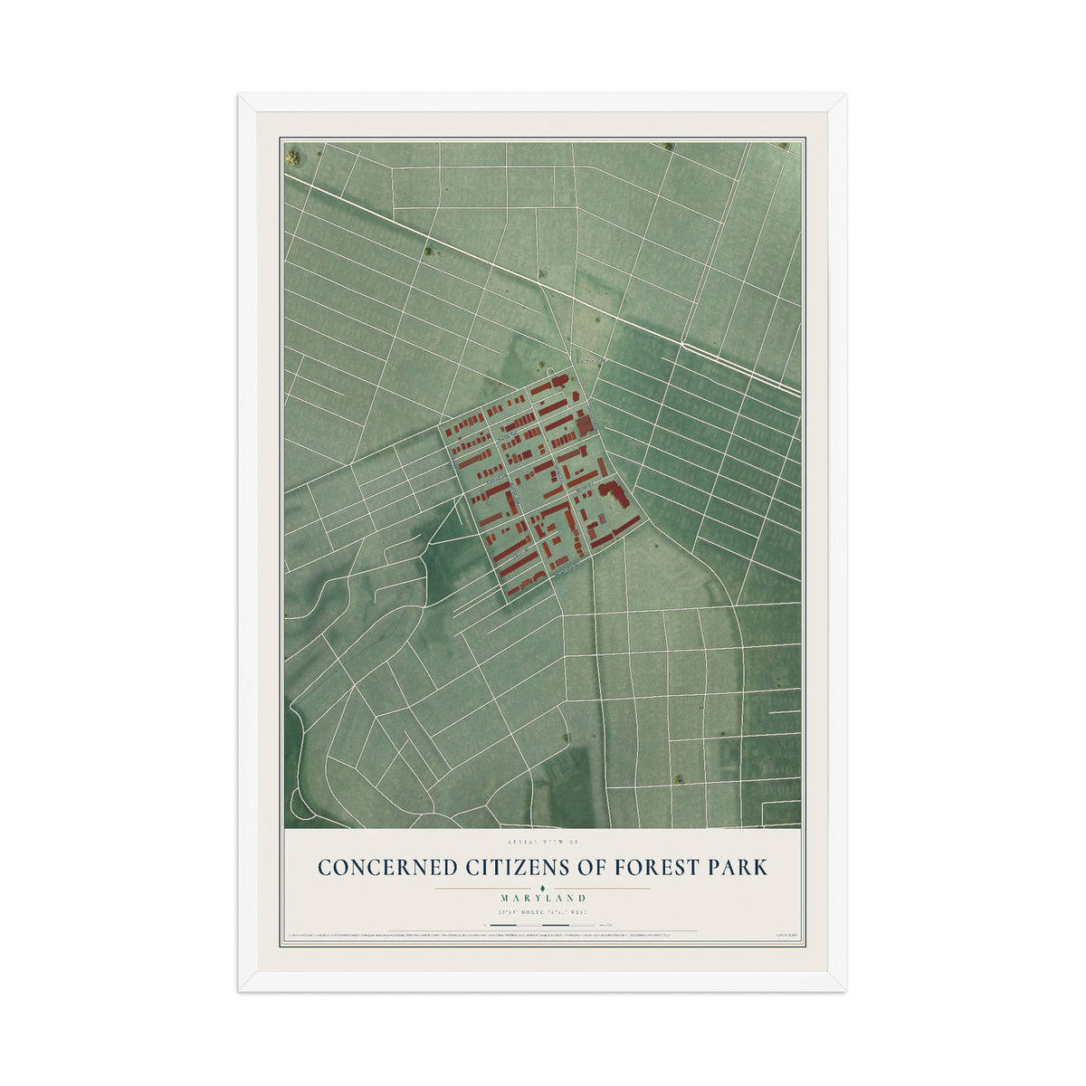 Map of Concerned Citizens of Forest Park, Maryland, 12 x 18 inch print in a white wood frame