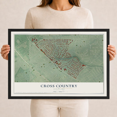Map of Cross Country, Maryland, 12 x 18 inch print in a black wood frame