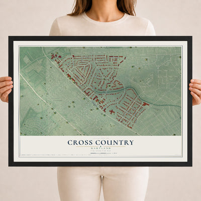 Map of Cross Country, Maryland, 18 x 24 inch print in a black wood frame
