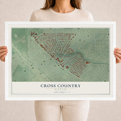 Map of Cross Country, Maryland, 18 x 24 inch print in a white wood frame