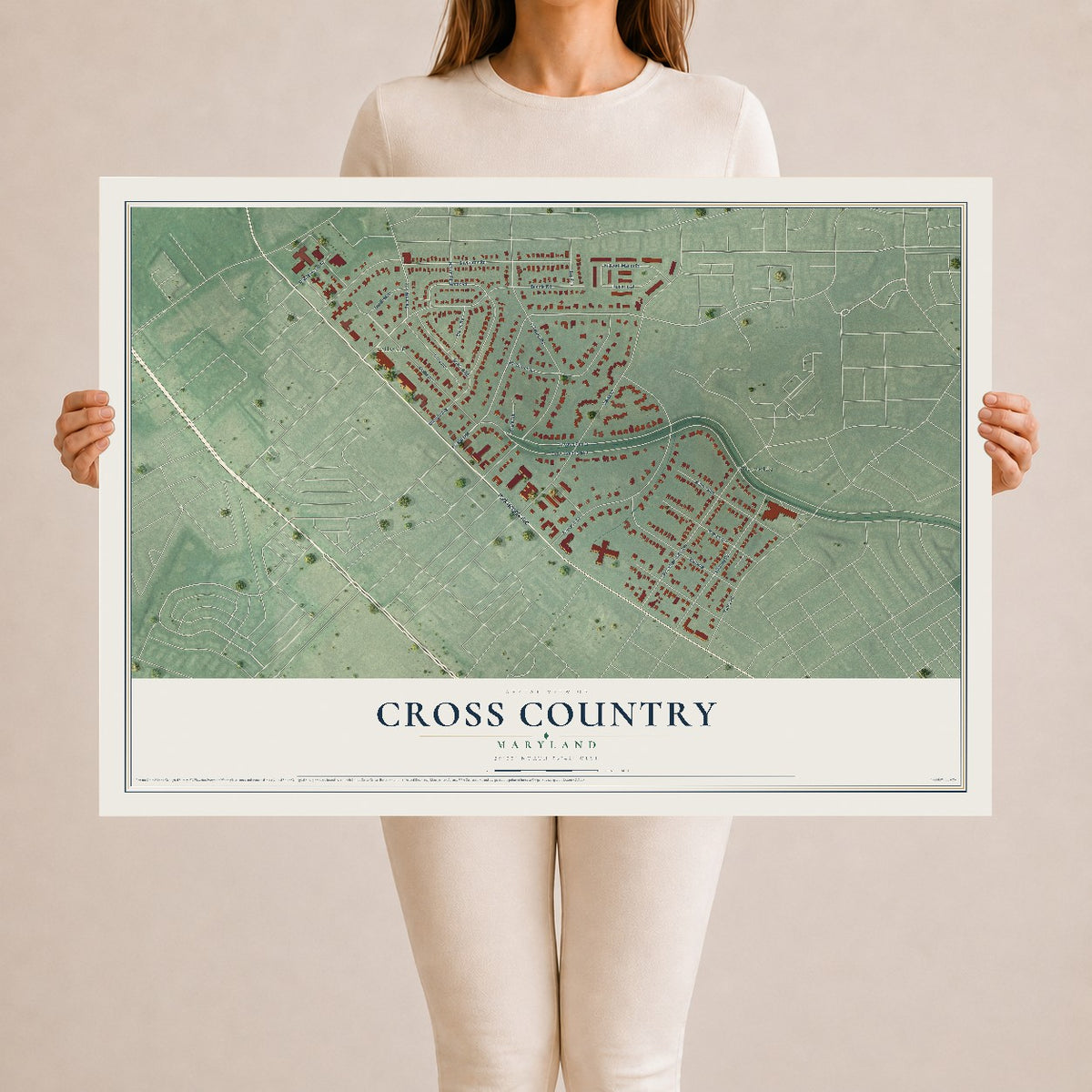 Map of Cross Country, Maryland, 24 x 36 inch unframed archival matte print