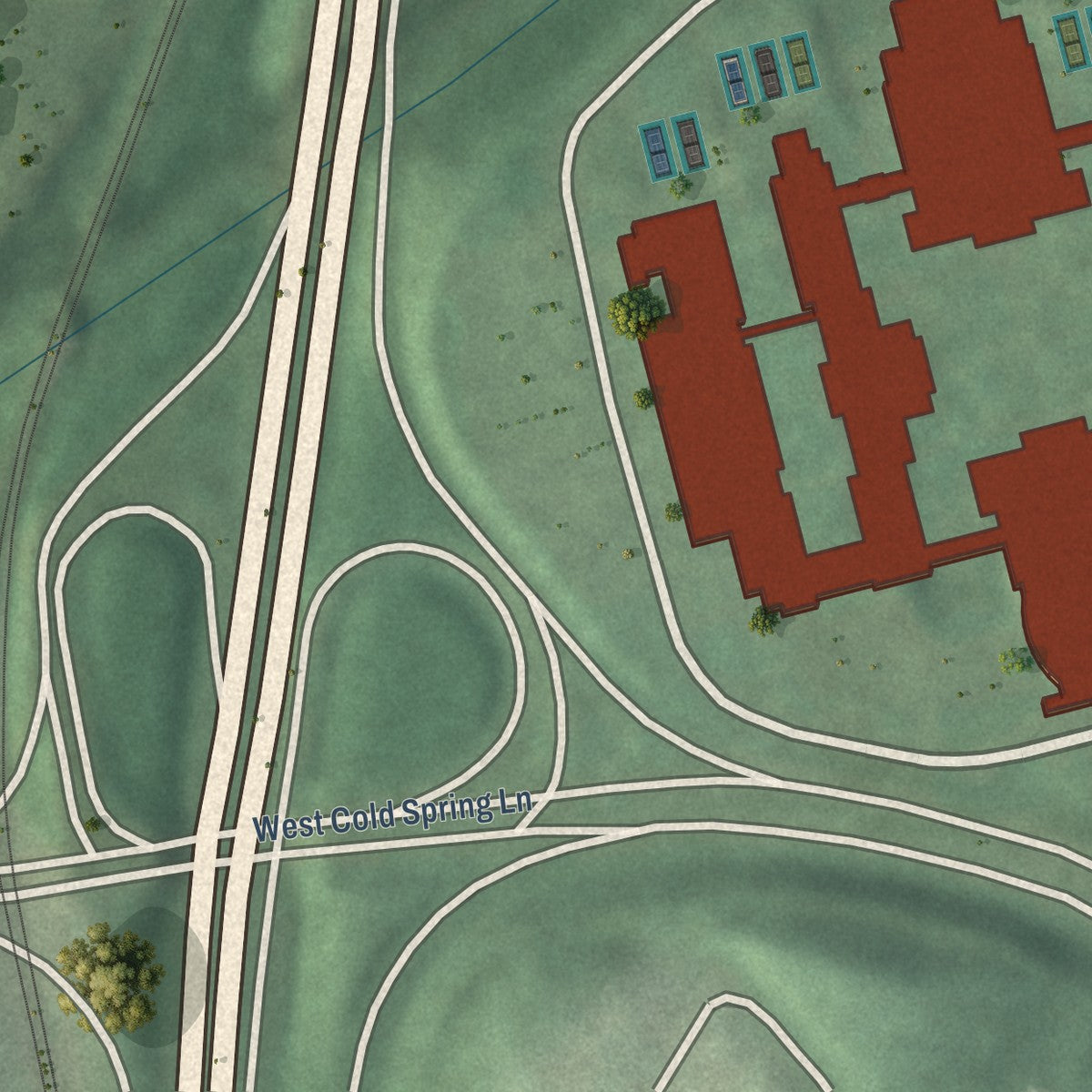 Second close-up of the map of Cross Keys, Maryland print showing more streets and buildings