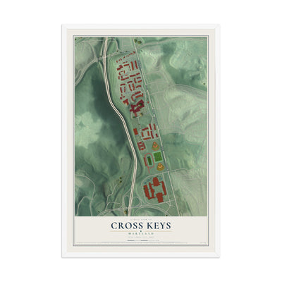 Map of Cross Keys, Maryland, 12 x 18 inch print in a white wood frame