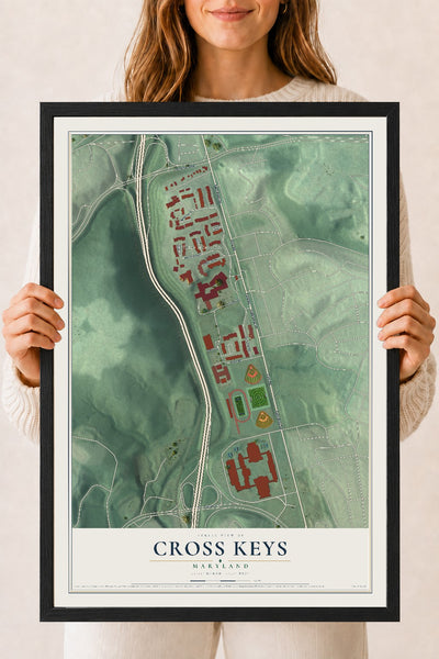Map of Cross Keys, Maryland, 18 x 24 inch print in a black wood frame