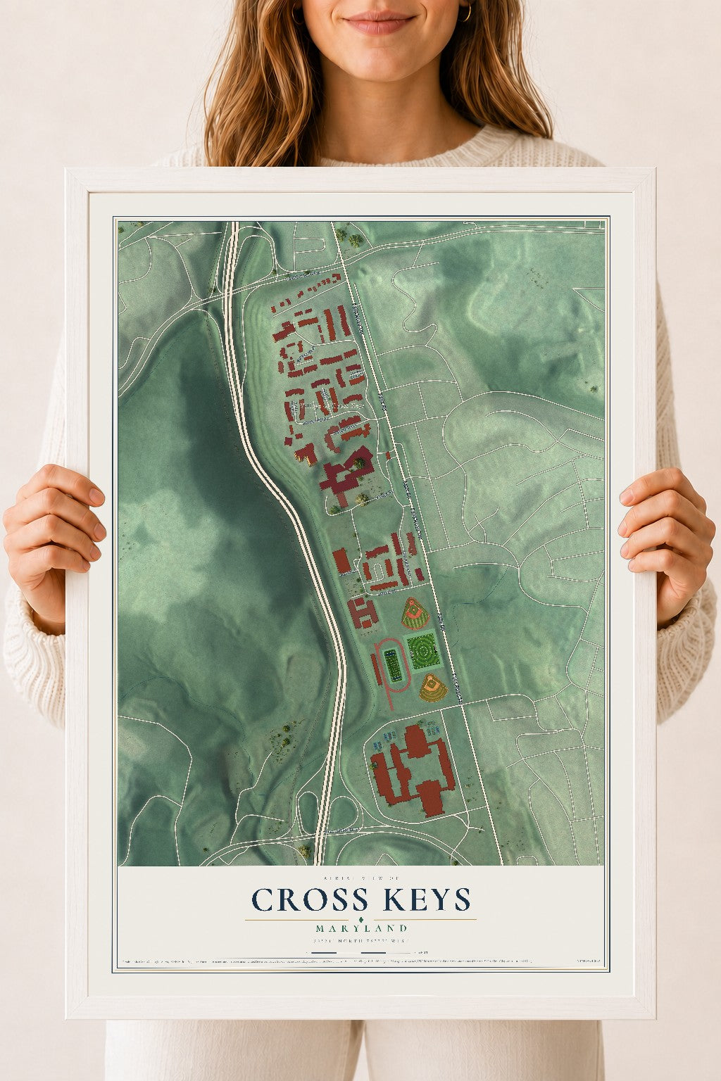 Map of Cross Keys, Maryland, 18 x 24 inch print in a white wood frame