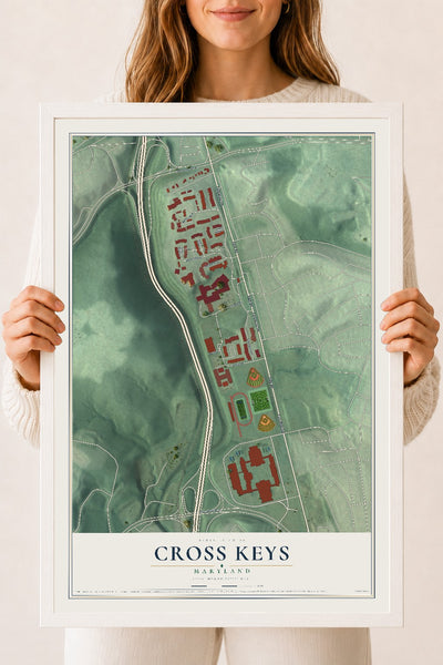 Map of Cross Keys, Maryland, 18 x 24 inch print in a white wood frame
