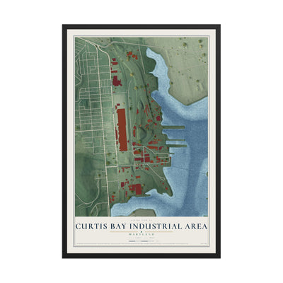 Map of Curtis Bay Industrial Area, Maryland, 12 x 18 inch print in a black wood frame