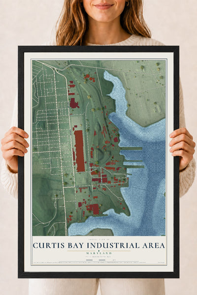 Map of Curtis Bay Industrial Area, Maryland, 18 x 24 inch print in a black wood frame