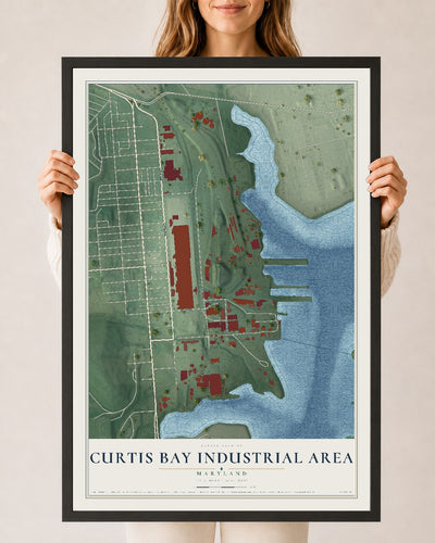 Map of Curtis Bay Industrial Area, Maryland, 24 x 36 inch print in a black wood frame