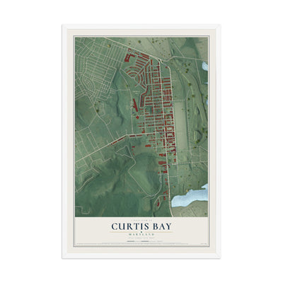 Map of Curtis Bay, Maryland, 12 x 18 inch print in a white wood frame