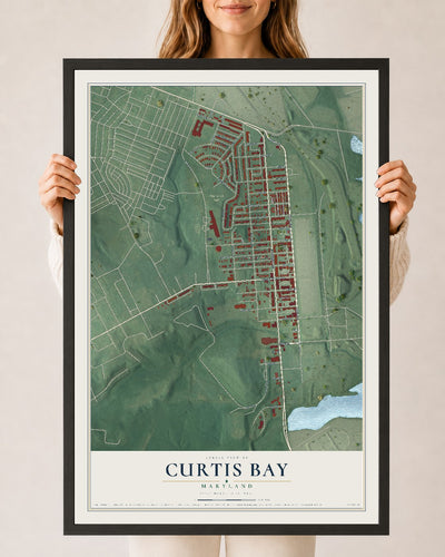 Map of Curtis Bay, Maryland, 24 x 36 inch print in a black wood frame