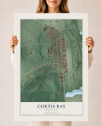 Map of Curtis Bay, Maryland, 24 x 36 inch print in a white wood frame