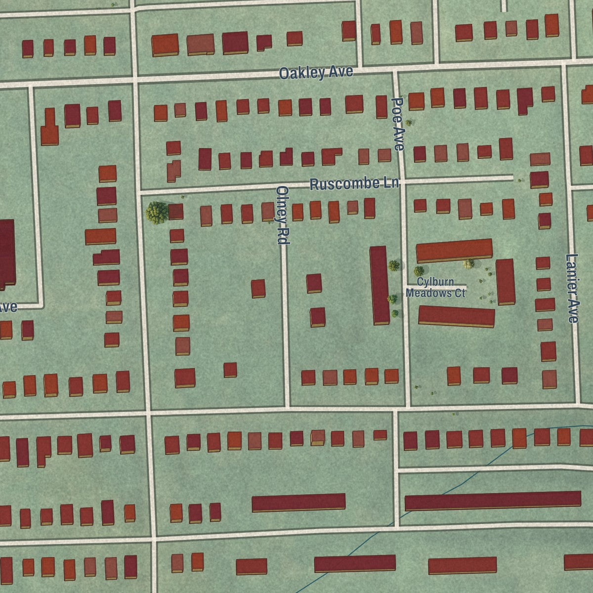 Close-up of the map of Cylburn, Maryland print showing street and building detail