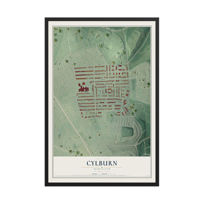 Map of Cylburn, Maryland, 12 x 18 inch print in a black wood frame