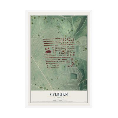 Map of Cylburn, Maryland, 12 x 18 inch print in a white wood frame