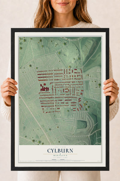 Map of Cylburn, Maryland, 18 x 24 inch print in a black wood frame