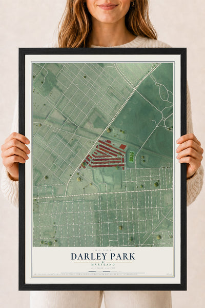 Map of Darley Park, Maryland, 18 x 24 inch print in a black wood frame