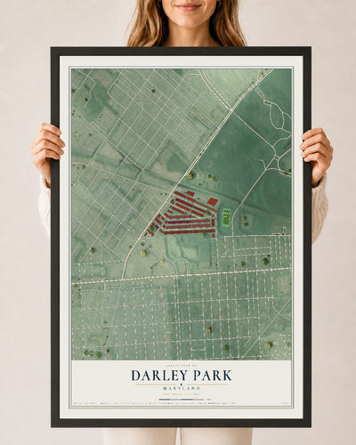 Map of Darley Park, Maryland, 24 x 36 inch print in a black wood frame