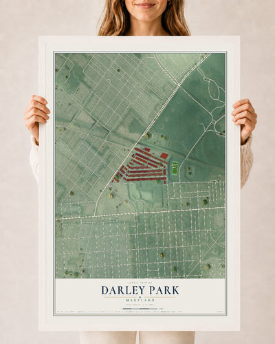 Map of Darley Park, Maryland, 24 x 36 inch print in a white wood frame