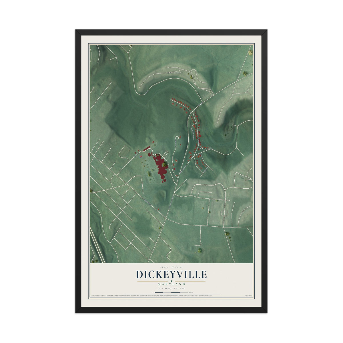 Map of Dickeyville, Maryland, 12 x 18 inch print in a black wood frame