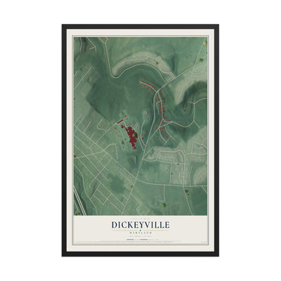Map of Dickeyville, Maryland, 12 x 18 inch print in a black wood frame