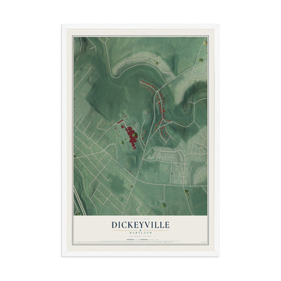 Map of Dickeyville, Maryland, 12 x 18 inch print in a white wood frame