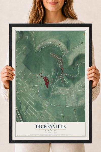 Map of Dickeyville, Maryland, 18 x 24 inch print in a black wood frame