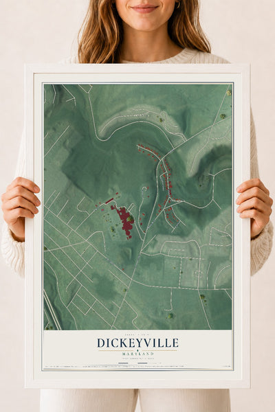 Map of Dickeyville, Maryland, 18 x 24 inch print in a white wood frame
