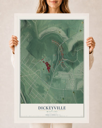 Map of Dickeyville, Maryland, 24 x 36 inch print in a white wood frame