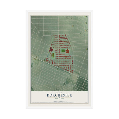 Map of Dorchester, Maryland, 12 x 18 inch print in a white wood frame