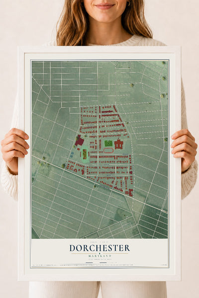 Map of Dorchester, Maryland, 18 x 24 inch print in a white wood frame