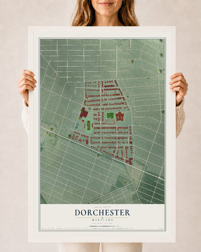 Map of Dorchester, Maryland, 24 x 36 inch print in a white wood frame