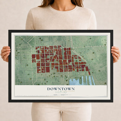 Map of Downtown, Maryland, 12 x 18 inch print in a black wood frame