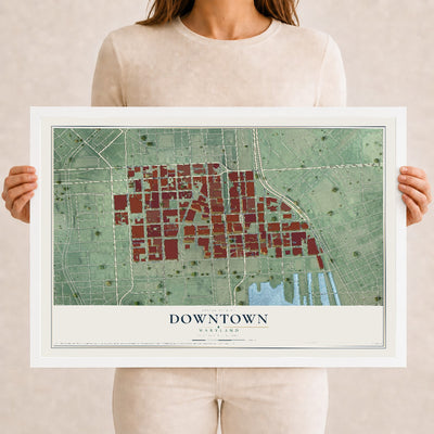 Map of Downtown, Maryland, 12 x 18 inch print in a white wood frame