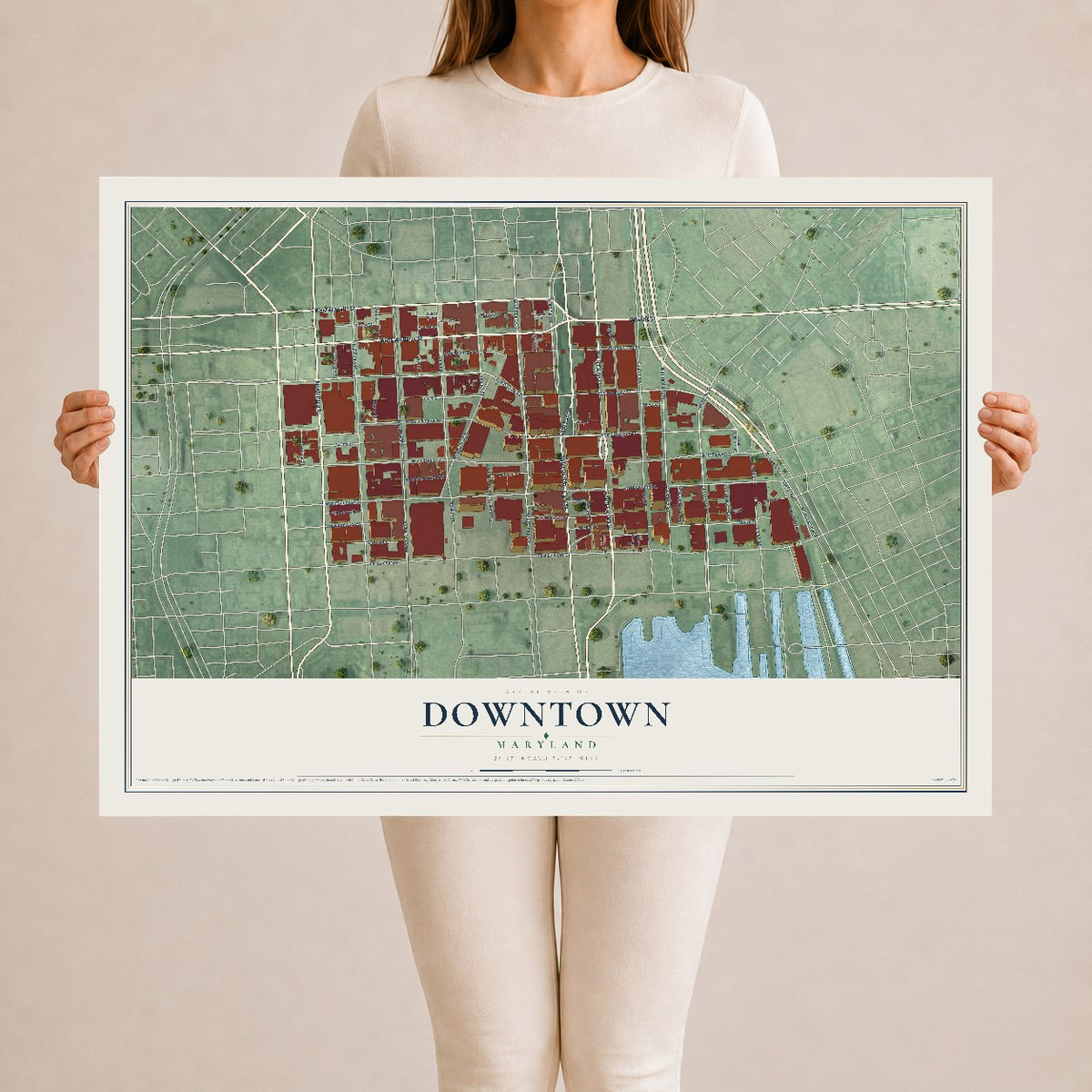 Map of Downtown, Maryland, 24 x 36 inch unframed archival matte print