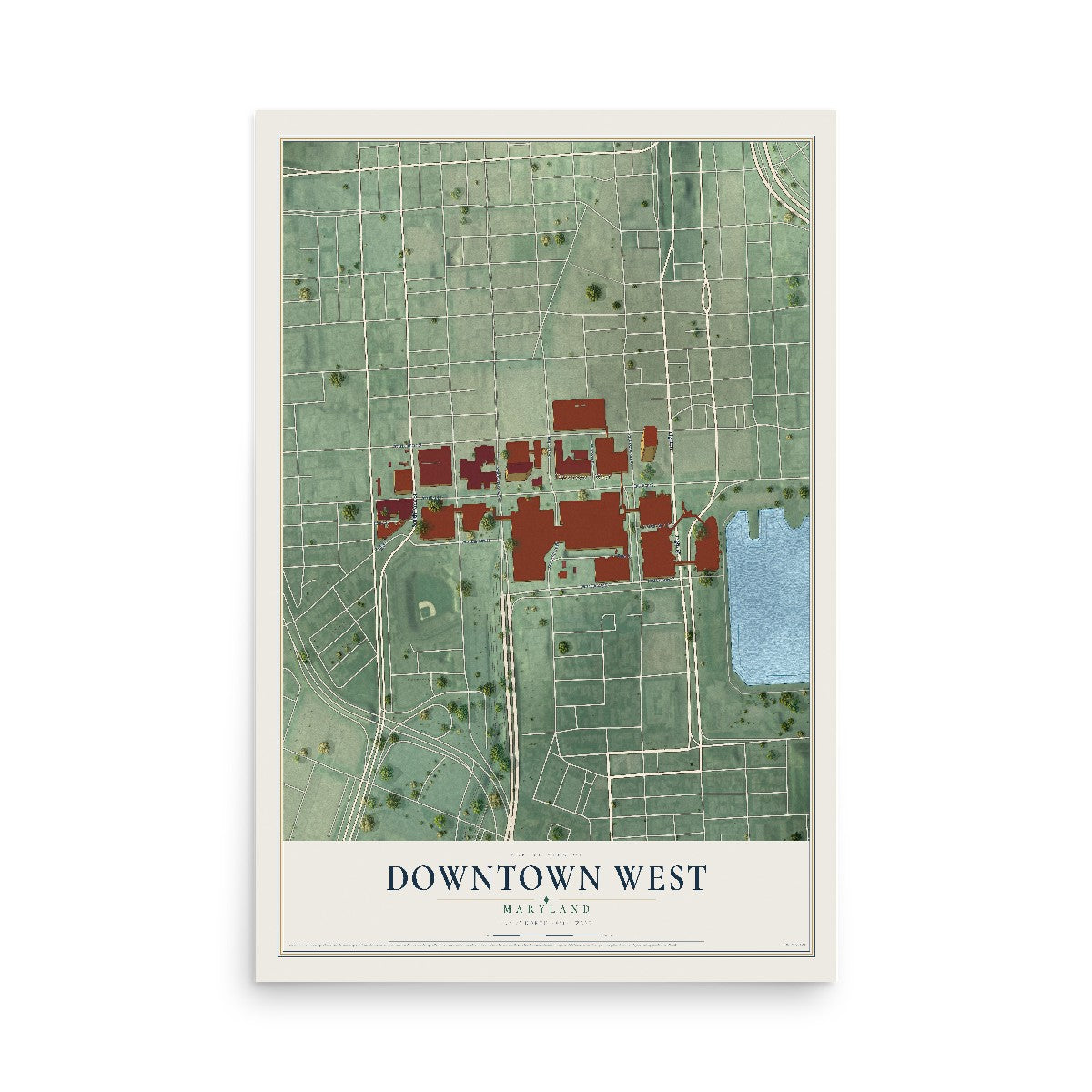 Map of Downtown West, Maryland, 12 x 18 inch unframed archival matte print