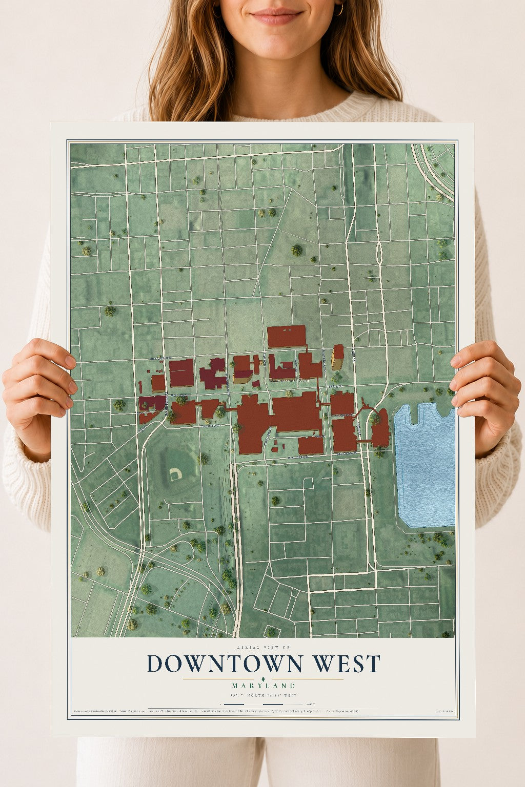 Map of Downtown West, Maryland, 18 x 24 inch unframed archival matte print