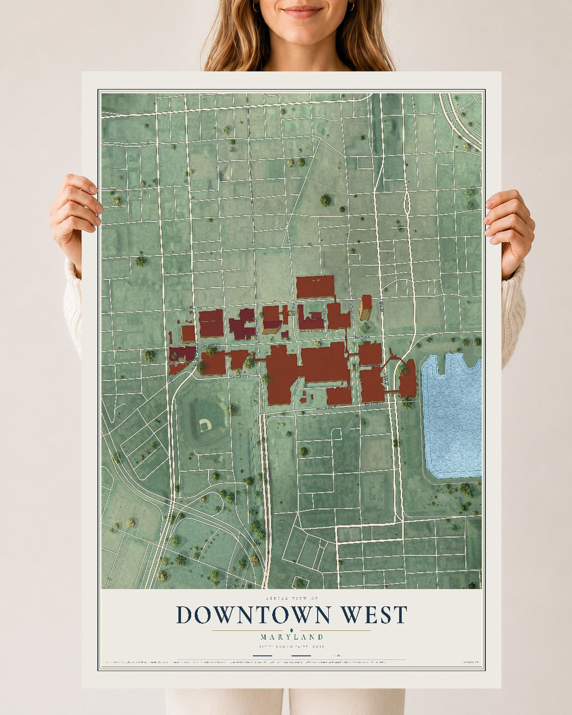 Map of Downtown West, Maryland, 24 x 36 inch unframed archival matte print